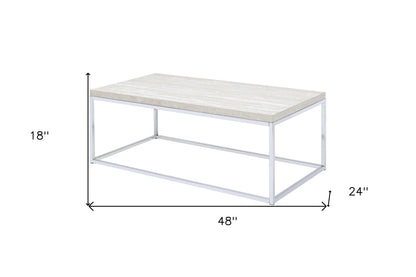 48" Chrome And White Oak Manufactured Wood And Metal Rectangular Coffee Table