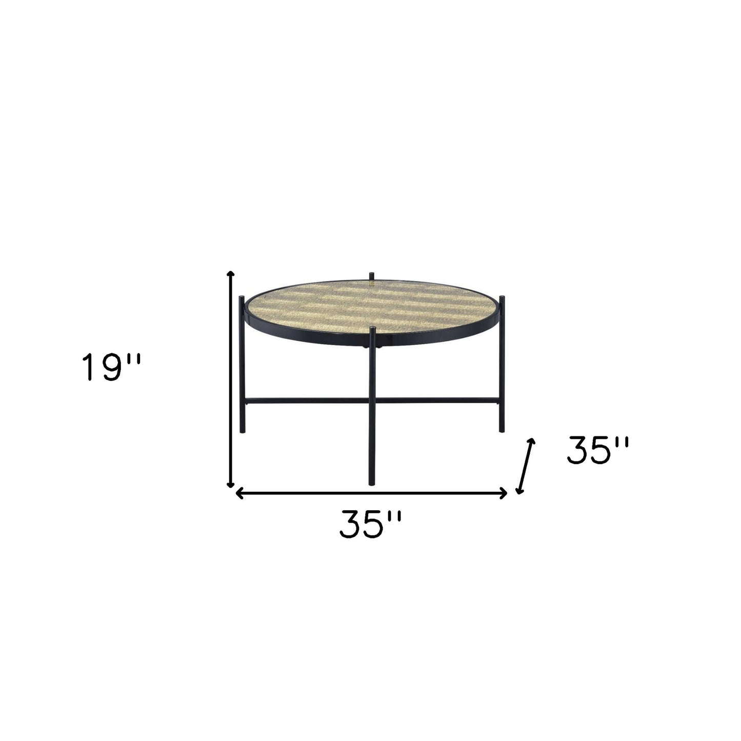 35" Black And Gold Glass And Manufactured Wood Round Coffee Table