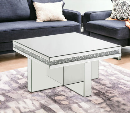 32" Silver Glass Mirrored Coffee Table