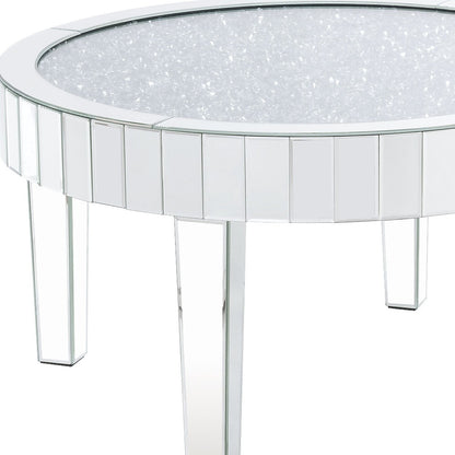 32" Clear And Silver Glass Round Mirrored Coffee Table