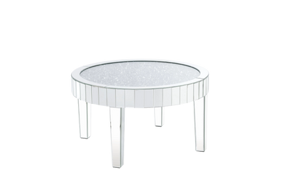 32" Clear And Silver Glass Round Mirrored Coffee Table