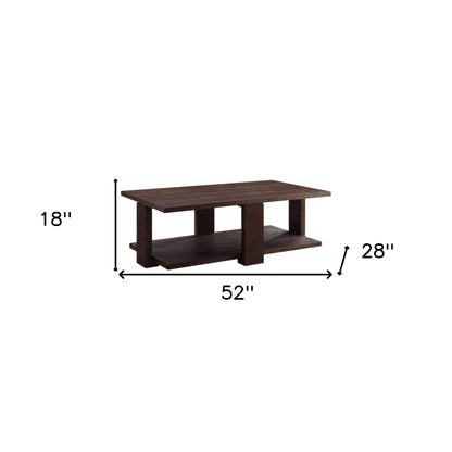 52" Walnut Manufactured Wood Rectangular Coffee Table With Shelf