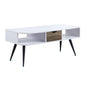 44" Black And White Melamine Veneer And Metal Rectangular Coffee Table With Drawer And Shelf