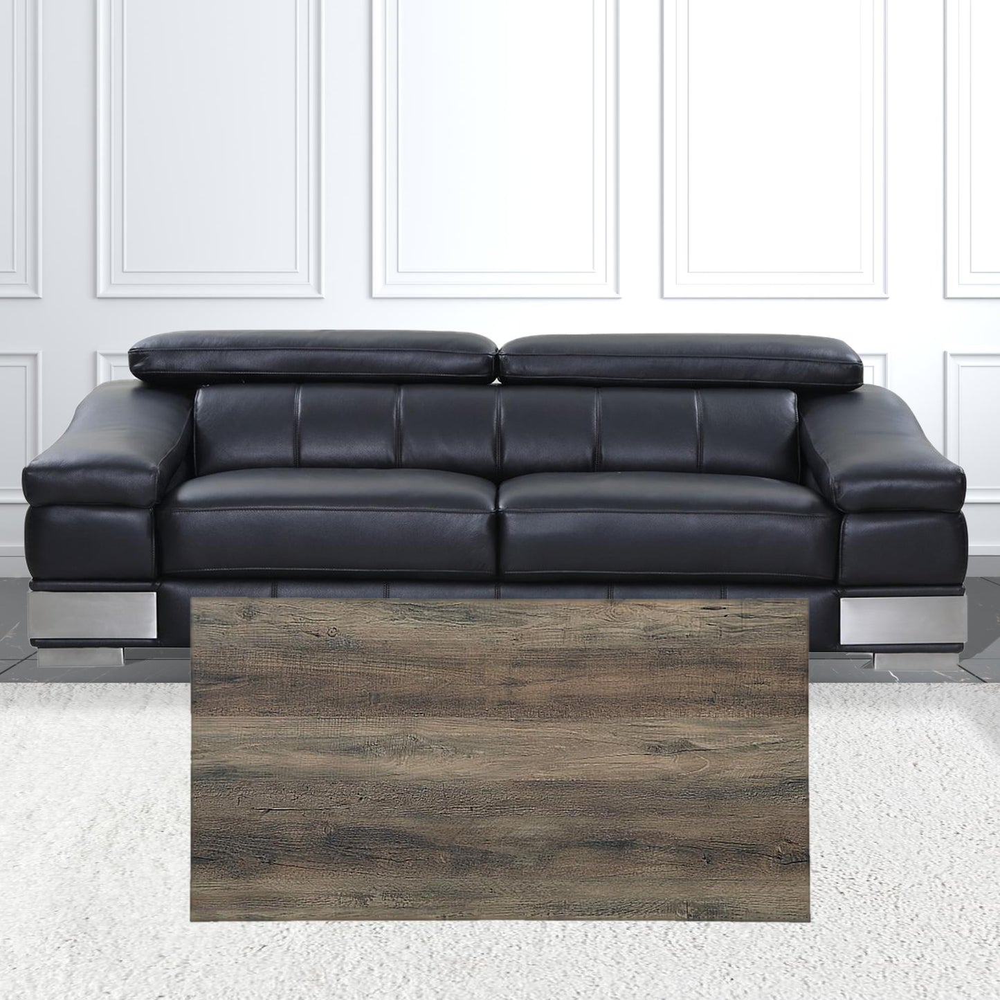 42" Black And Rustic Oak Rectangular Coffee Table With Two Shelves