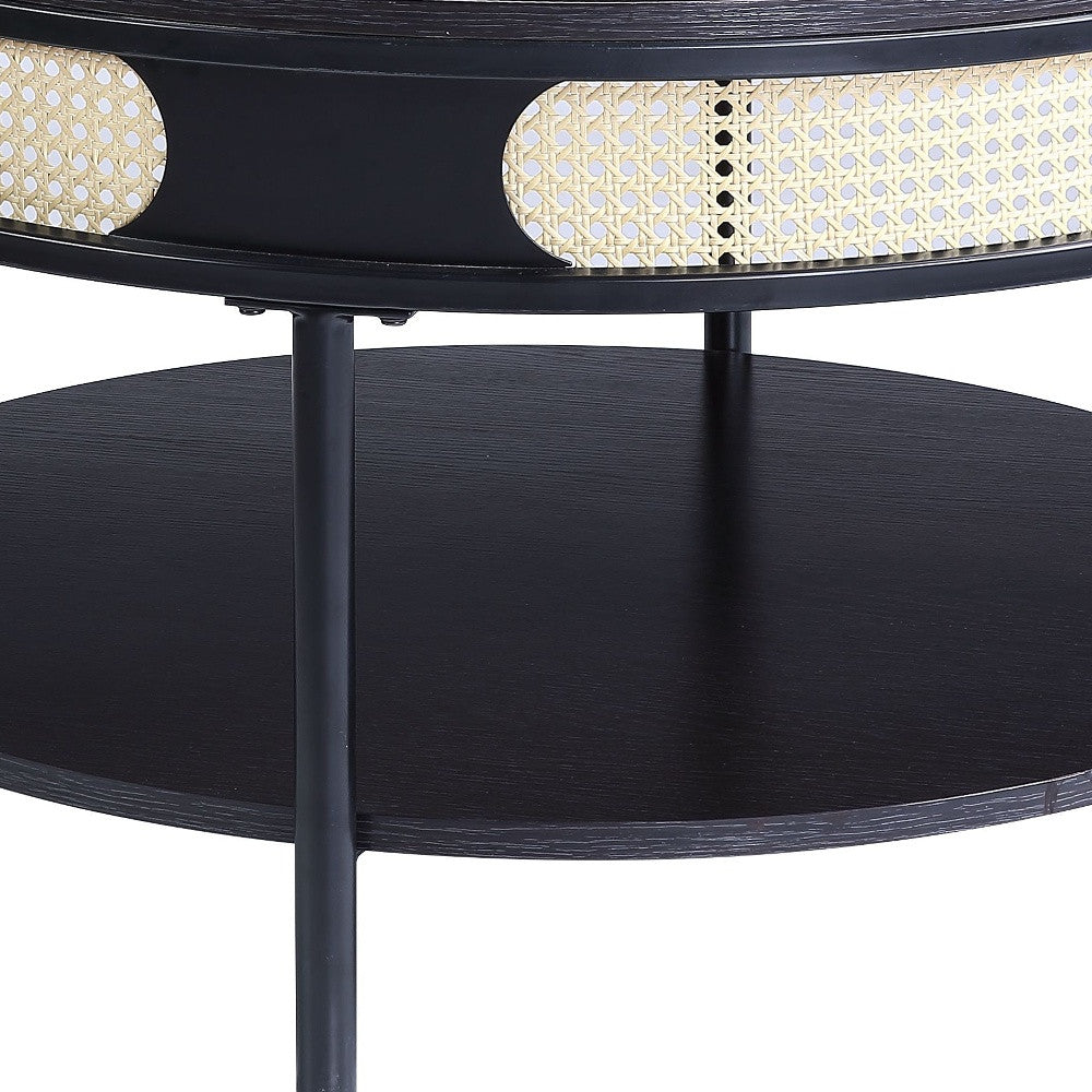 32" Black Melamine Veneer Round Coffee Table With Shelf