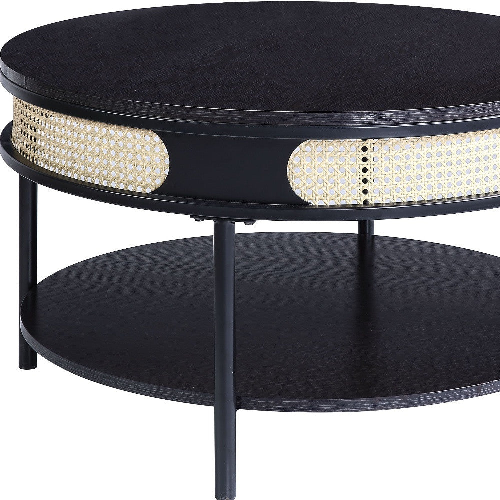 32" Black Melamine Veneer Round Coffee Table With Shelf