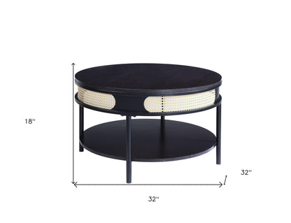 32" Black Melamine Veneer Round Coffee Table With Shelf