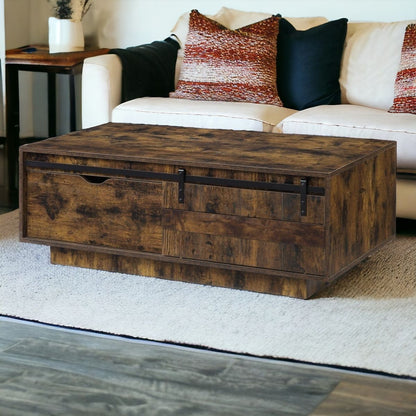 47" Brown and Black Melamine Veneer Coffee Table With Drawer And Shelf