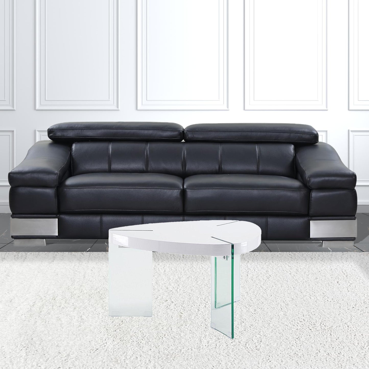 31" White And Clear Glass Oval Coffee Table