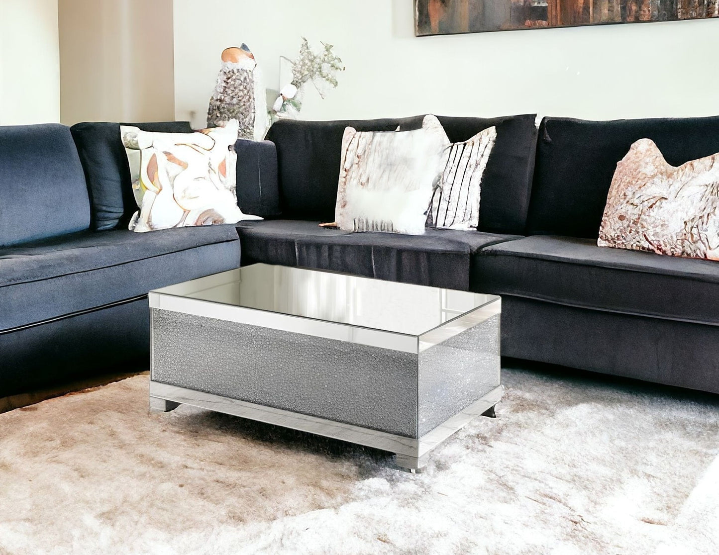 47" Silver Glass Mirrored Coffee Table