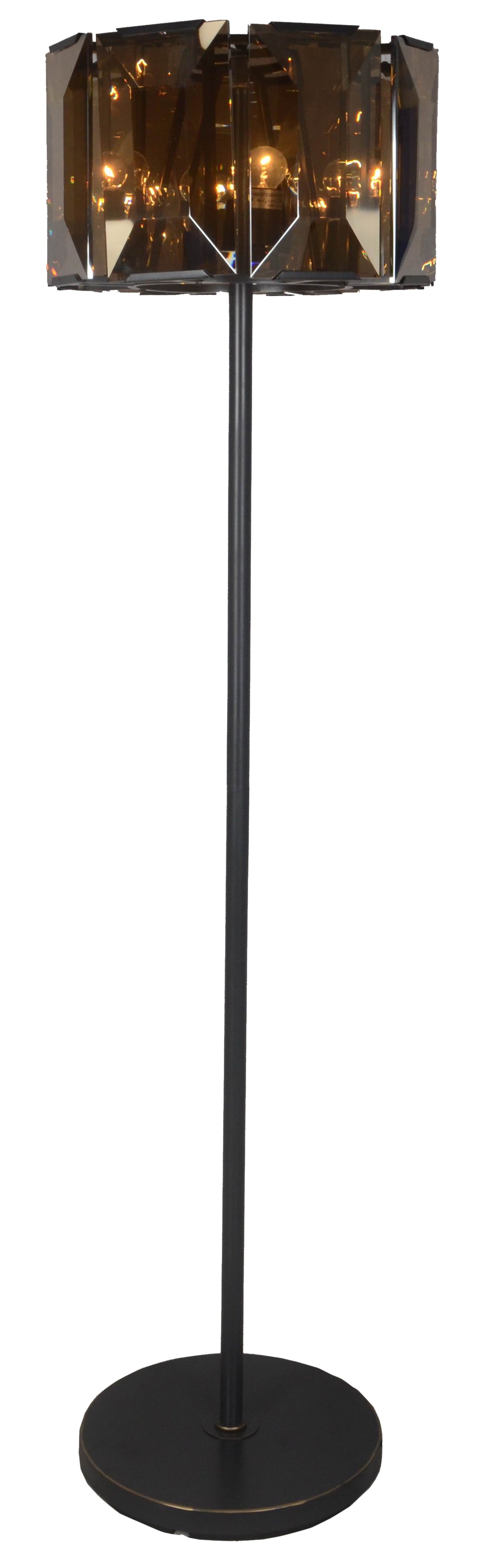 68" Dark Bronze Floor Lamp With Amber Solid Color Beveled Glass Drum Shade