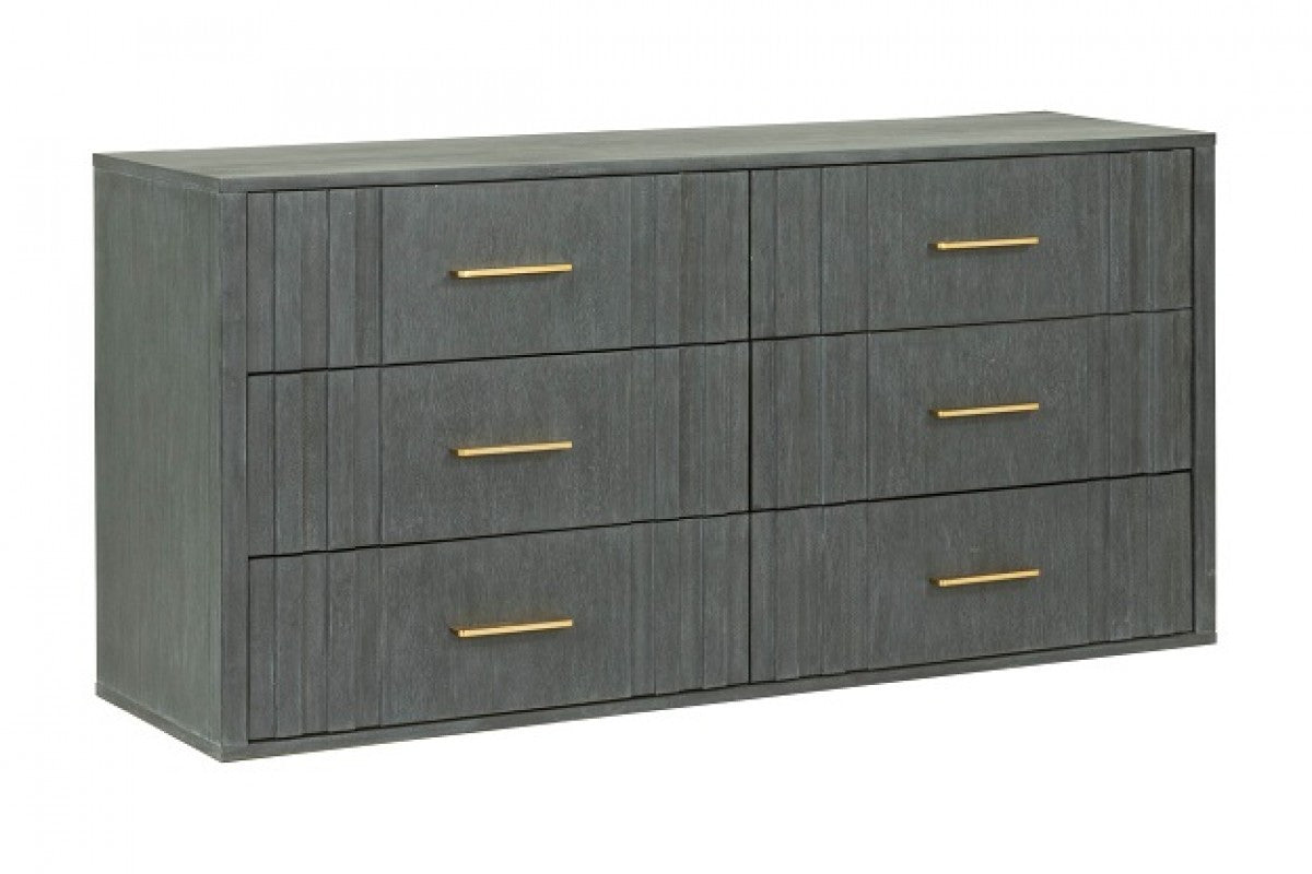 63" Dark Grey Solid And Manufactured Wood Six Drawer Dresser