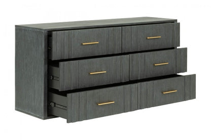 63" Dark Grey Solid And Manufactured Wood Six Drawer Dresser