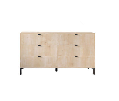 59" Light Natural Manufactured Wood with Black Six Drawer Double Dresser