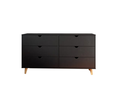 59" Black Scoop Handle Six Drawer Double Dresser