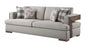 92" Beige Fabric Sofa And Toss Pillows With Brown Legs