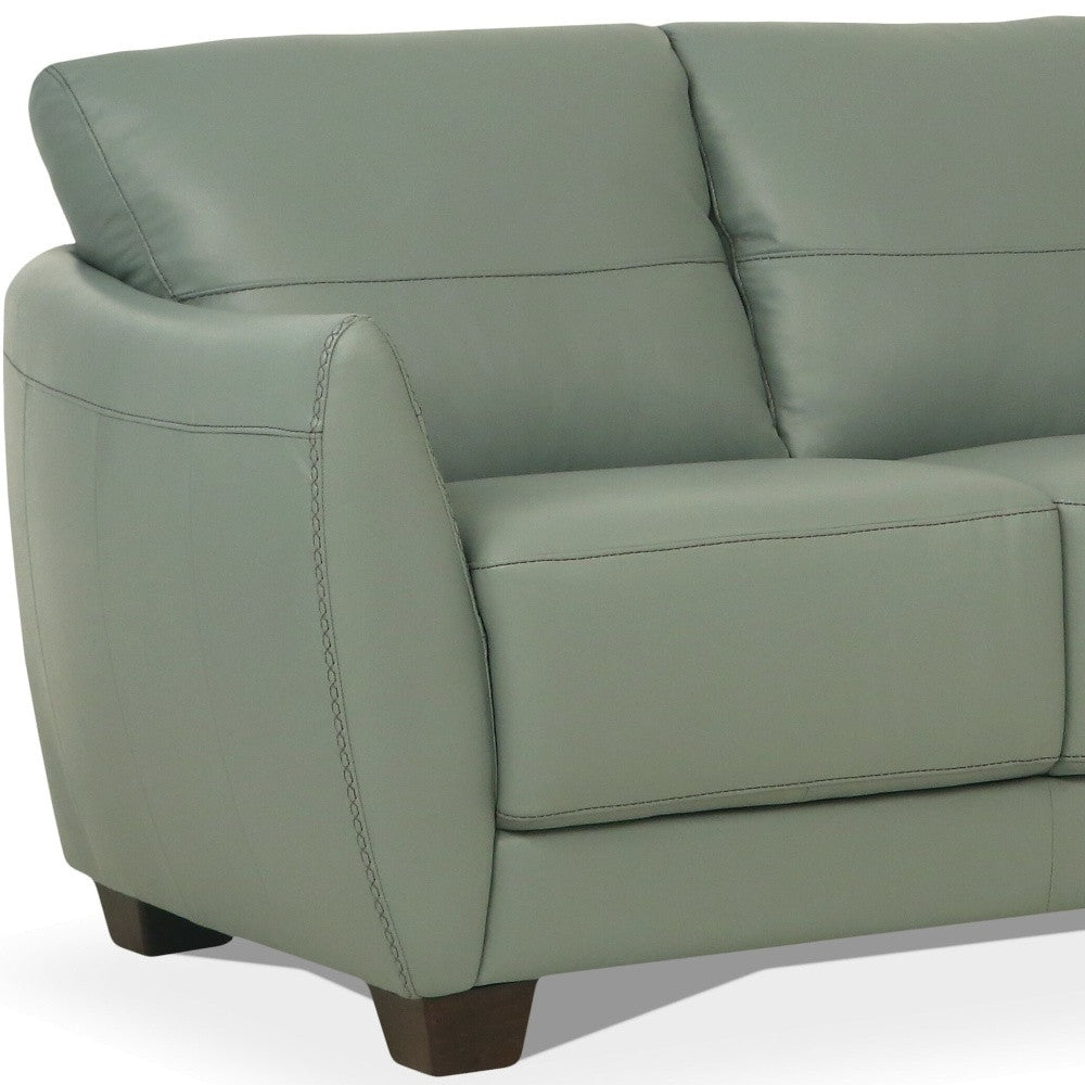 79" Tea Green Leather Sofa With Black Legs