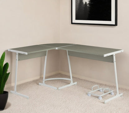 58" Gray and White L Shape Computer Desk