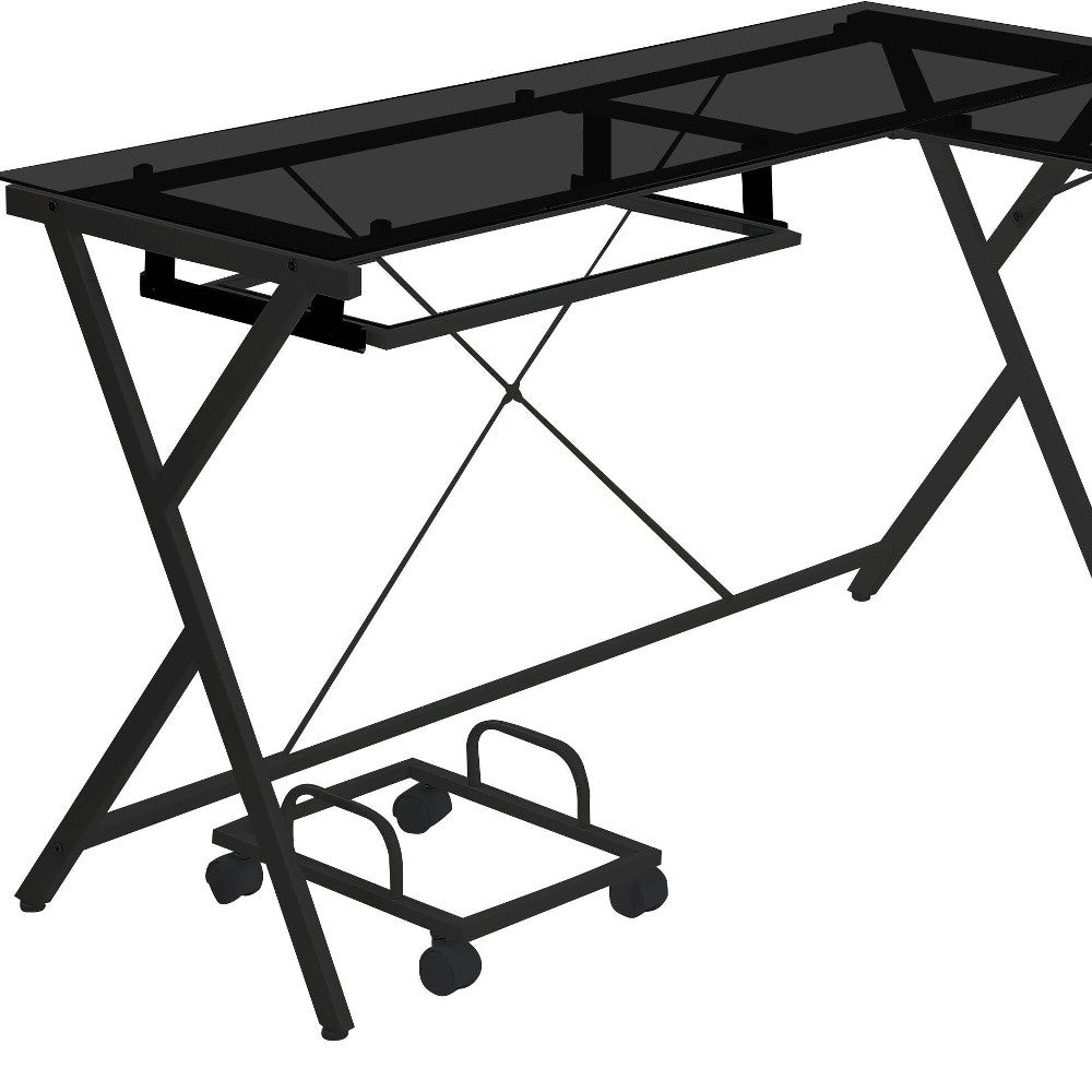 62" Black Glass L Shape Computer Desk