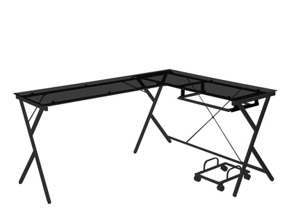 62" Black Glass L Shape Computer Desk