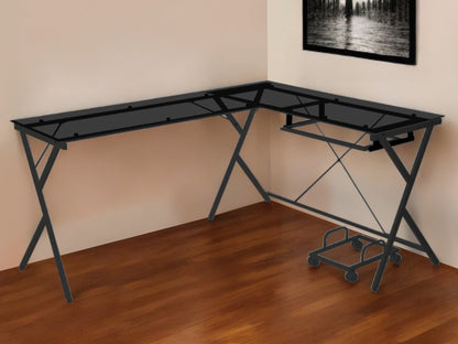 62" Black Glass L Shape Computer Desk