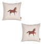 Set Of Two 18" X 18" Beige And Brown Horse Polyester Zippered Pillow With Embroidery