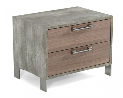 20" Brown Oak and Gray Two Drawer Nightstand