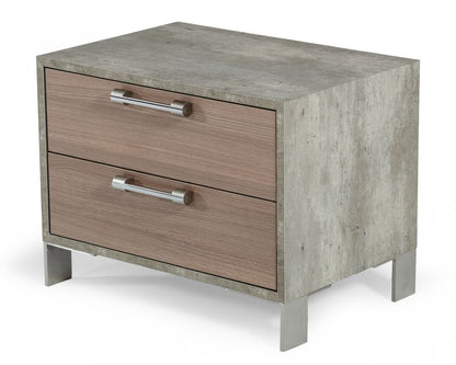 20" Brown Oak and Gray Two Drawer Nightstand