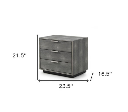 22" Gray Shagreen Three Drawer Nightstand