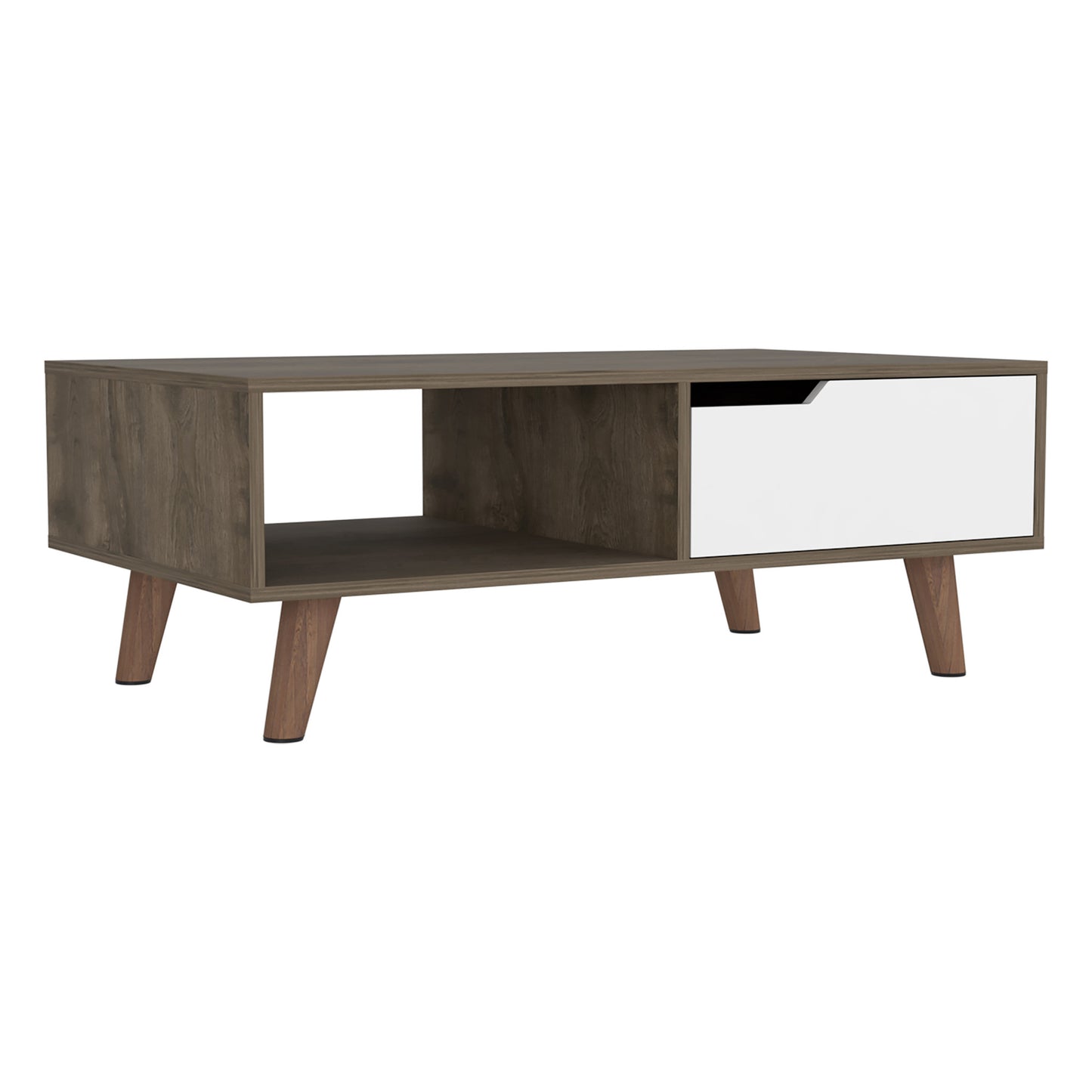 40" Natural And Dark Brown And White Wood Rectangular Coffee Table With Shelf