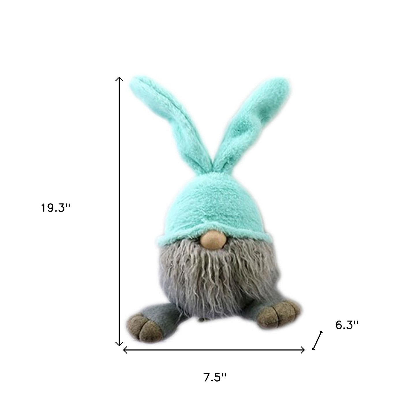 19" Blue and Gray Fabric Bunny Ears Standing Gnome