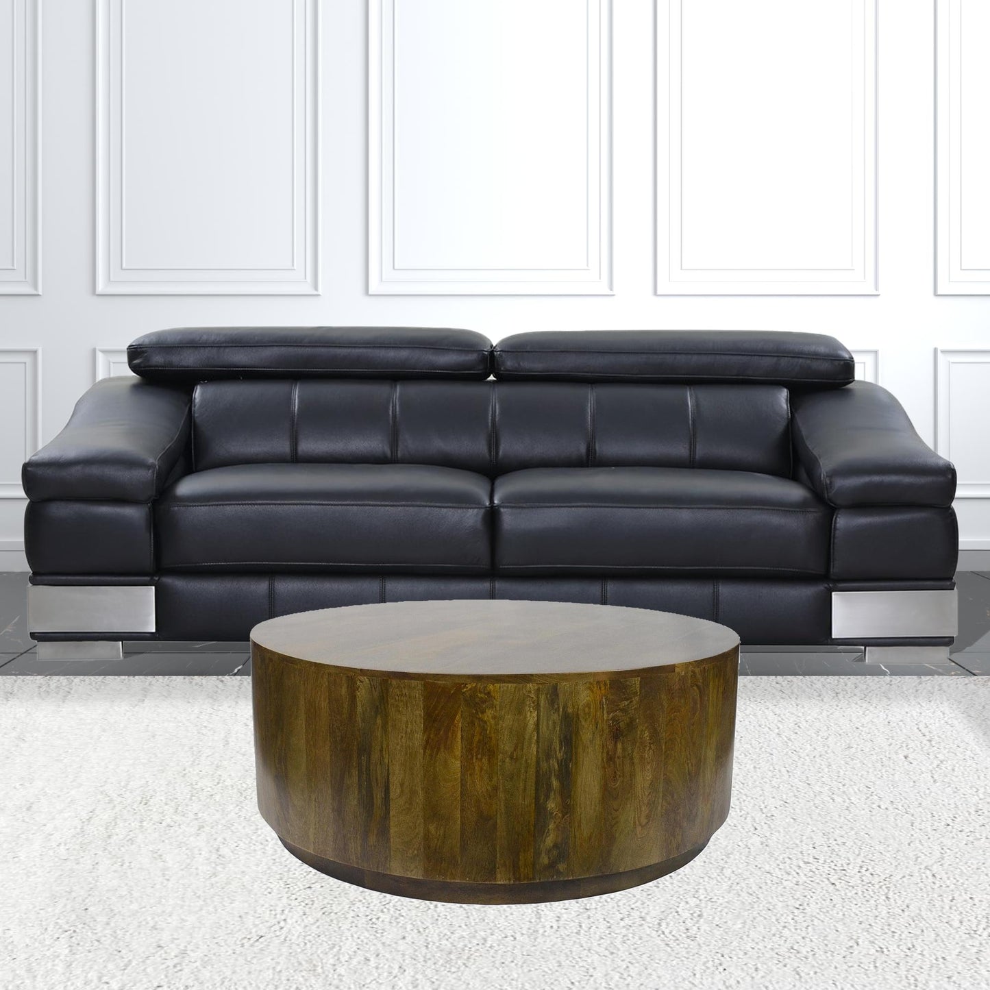 42" Brown Solid Wood Round Coffee Table