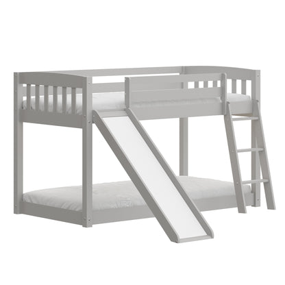 White Twin over Twin Solid Wood Bunk Bed With Slide and Ladder