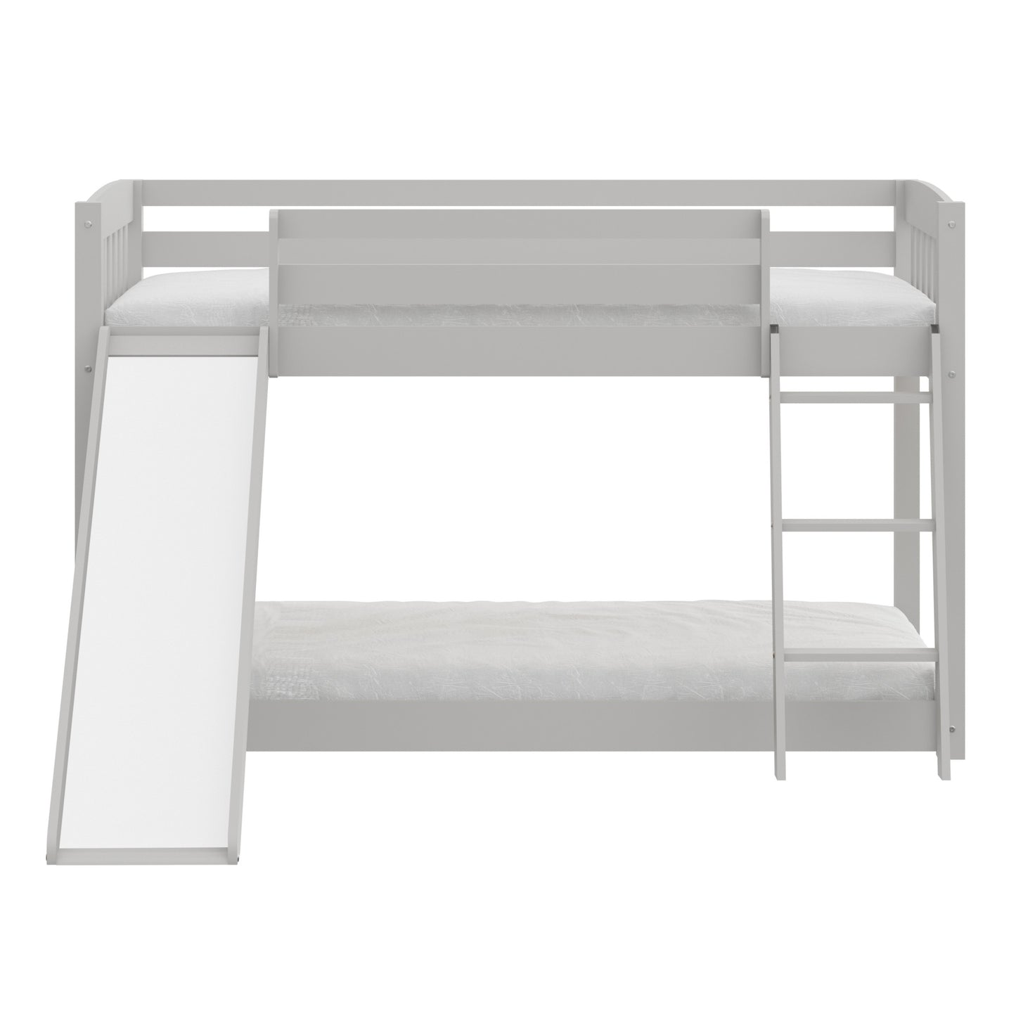 White Twin over Twin Solid Wood Bunk Bed With Slide and Ladder