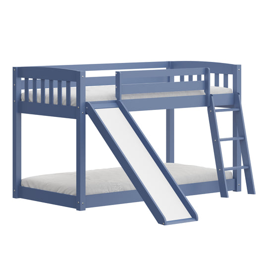 Blue Twin over Twin Solid Wood Bunk Bed With Slide and Ladder