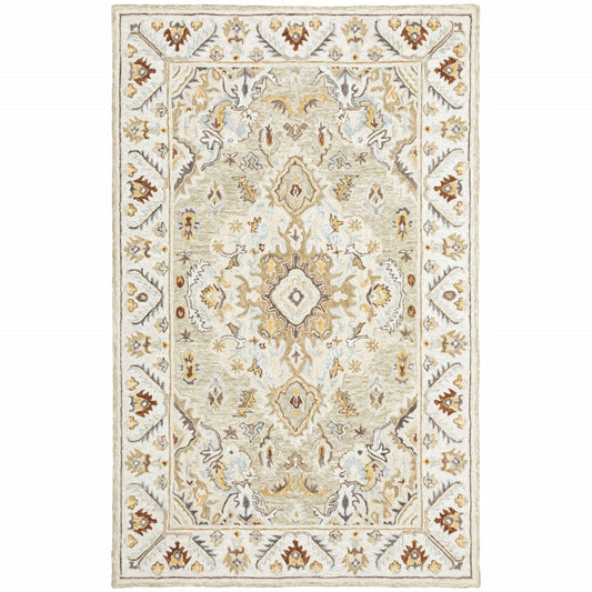 4' X 6' Ivory Beige Gold And Muted Grey Oriental Tufted Handmade Stain Resistant Area Rug