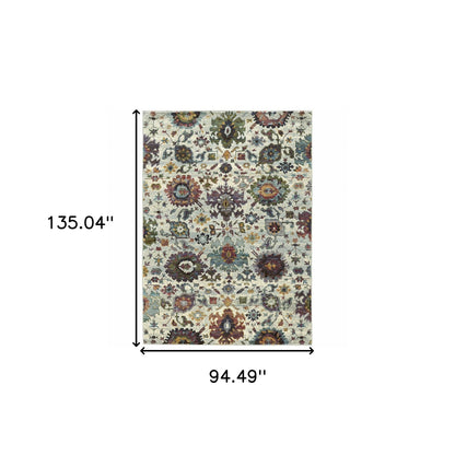 8' X 11' Purple and Gray Oriental Power Loom Area Rug