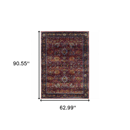 5' X 7' Red Purple Oriental Power Loom Area Rug