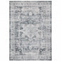 7' X 10' Navy Blue Ivory And Grey Oriental Printed Stain Resistant Non Skid Area Rug