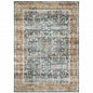 4' X 6' Blue Rust Gold And Olive Oriental Printed Stain Resistant Non Skid Area Rug