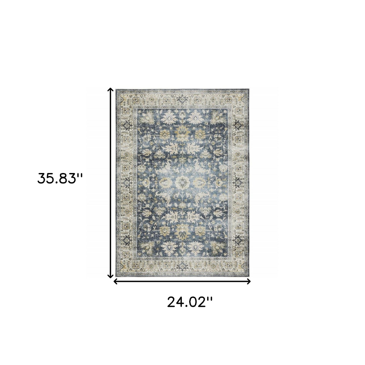 2' X 3' Blue And Ivory Oriental Printed Non Skid Area Rug