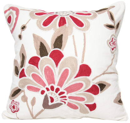 18"x18" Rose and White 100% Cotton Floral Zippered Pillow