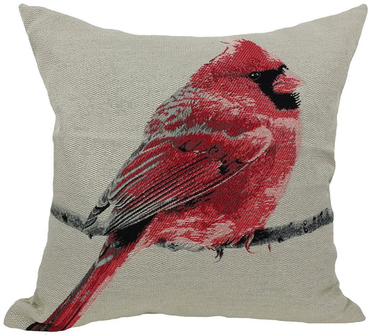 18"x18" Red Cardinal Polyester and Cotton Blend Zippered Pillow With Embroidery