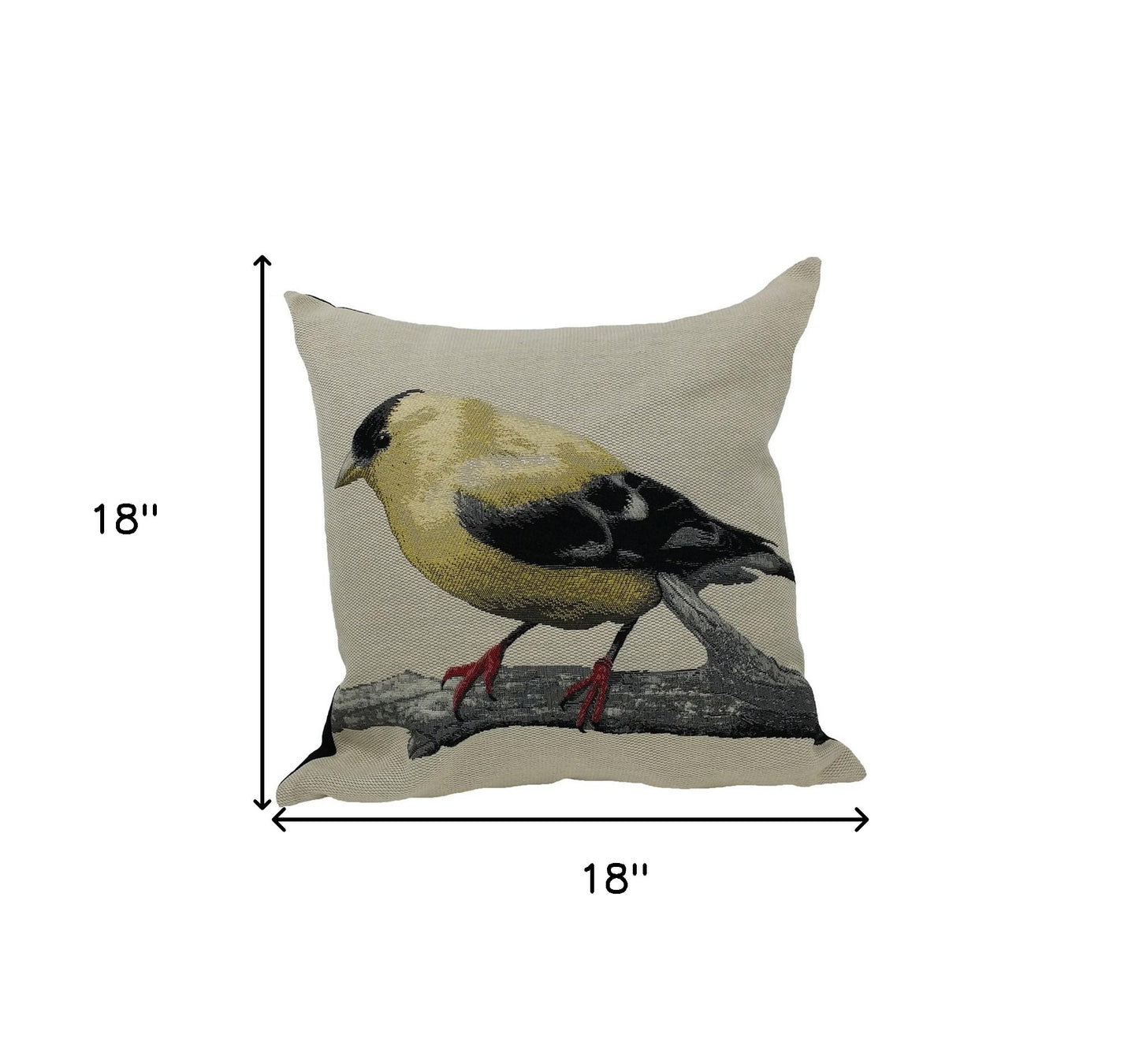 18"x18" Gold Bird Polyester and Cotton blend Zippered Pillow