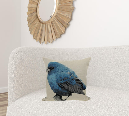 18"x18" Blue Bird Polyester and Cotton Blend Bird Print Zippered Pillow