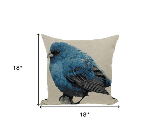 18"x18" Blue Bird Polyester and Cotton Blend Bird Print Zippered Pillow