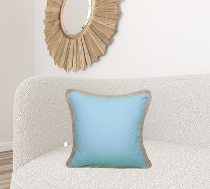 20"x20" Blue and Beige Linen Blend Zippered Pillow