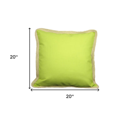 20"x20" Beige and Green Linen Blend Zippered Pillow