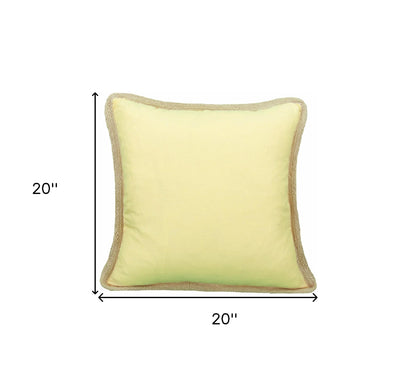 20"x20" Yellow and Beige Linen Blend Zippered Pillow