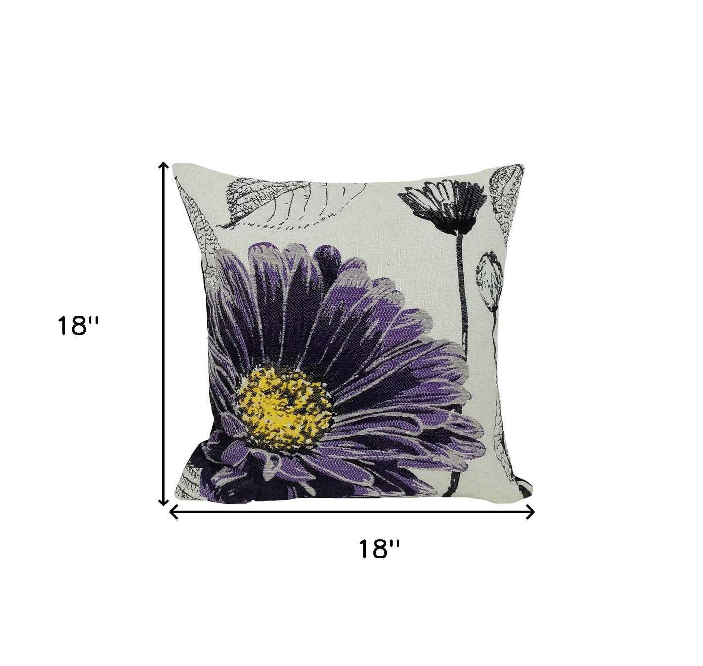 18"x18" Purple Polyester and Cotton blend Floral Zippered Pillow